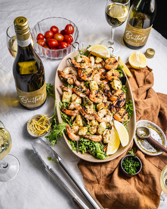 Prawn, Halloumi & Lemon Herb Butter Skewers
