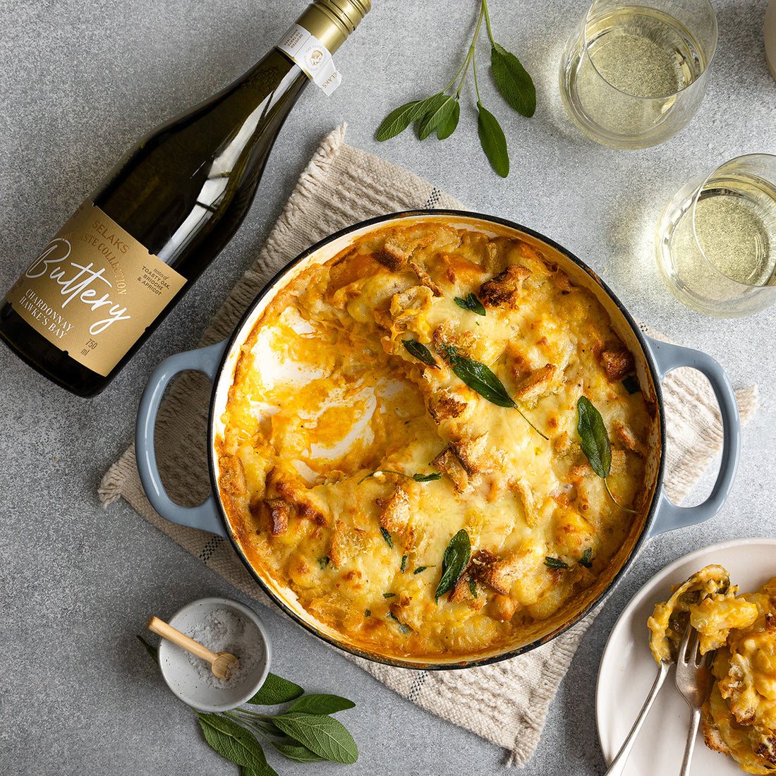 Pumpkin and sage baked gnocchi Paired Perfectly with Selaks The Taste Collection Buttery Chardonnay