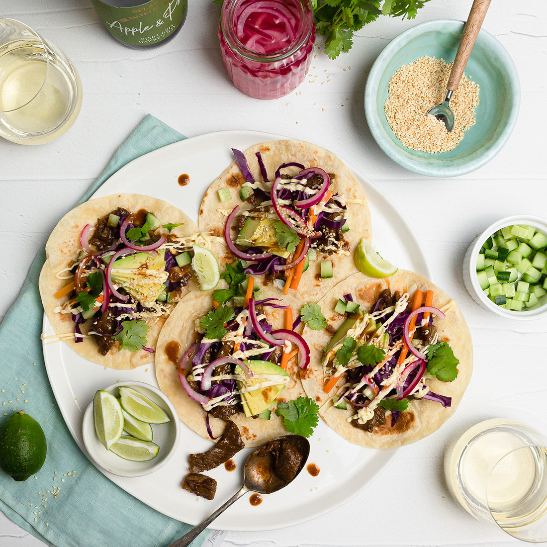 Bulgogi beef tacos Paired Perfectly with Selaks The Taste Collection Apple & Pear Pinot Gris