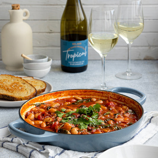 White bean and chorizo stew Paired Perfectly with Selaks The Taste Collection Tropical Sauvignon Blanc